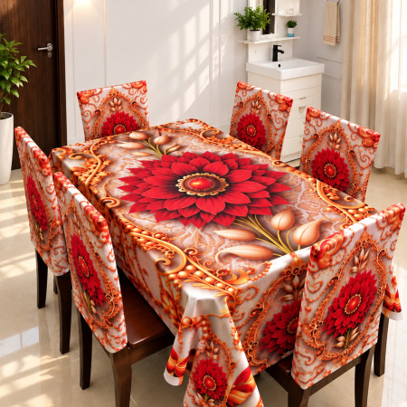 Elegant Printed Dining Tablecloth with Chair Covers Set of 6