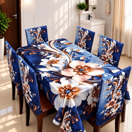 Elegant Printed Dining Tablecloth with Chair Covers Set of 6