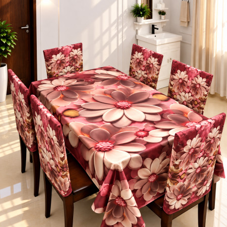 Elegant Printed Dining Tablecloth with Chair Covers Set of 6