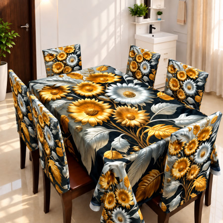 Elegant Printed Dining Tablecloth with Chair Covers Set of 6