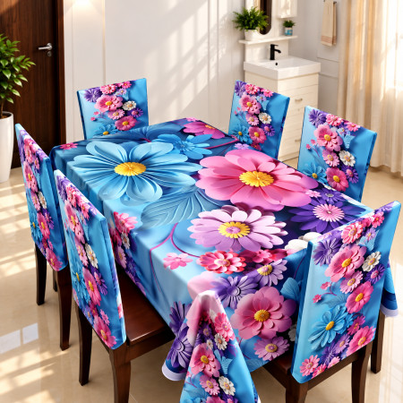 Elegant Printed Dining Tablecloth with Chair Covers Set of 6