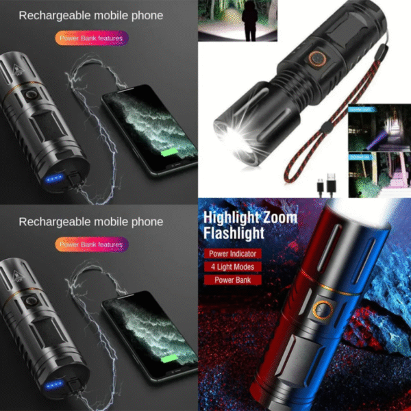 Mini USB Rechargeable Zoom Flash Light - Black