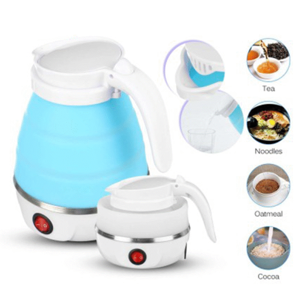Foldable Silicone Electric Water Kettle - 600ml - White and Blue