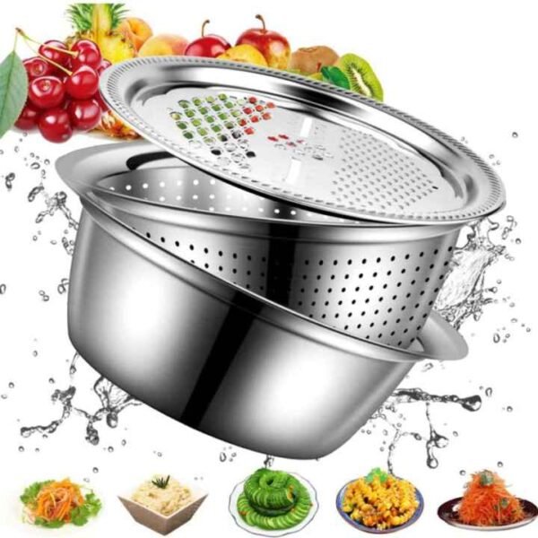3 in 1 Stainless Steel Drain Basket Vegetable Cheese Grater