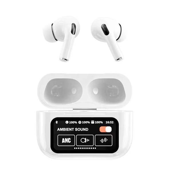 A9 Pro ANC Earbuds Touch Screen Display – White Color