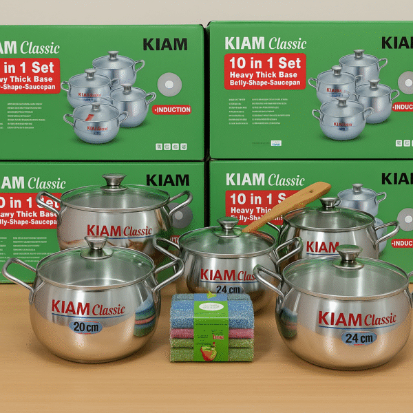Kiam Heavy Thick Base Belly Shape Saucepan 10 in 1 set (IB)
