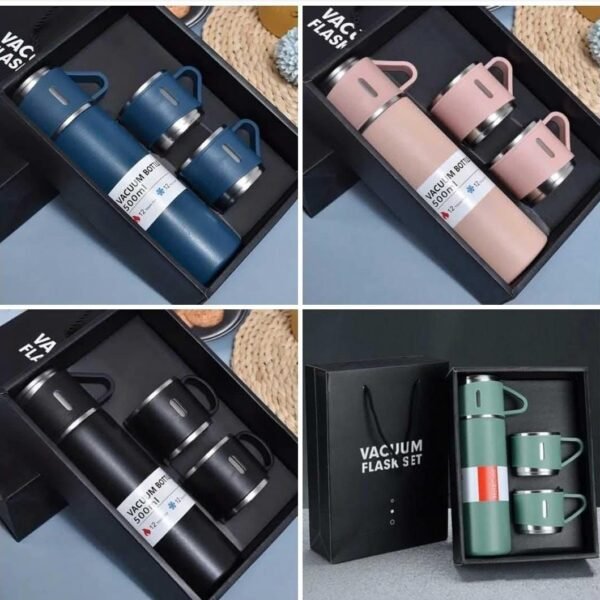 Stainless Steel 3 In 1 Vacuum Flasks Set with Cup Set - Black - FL-01