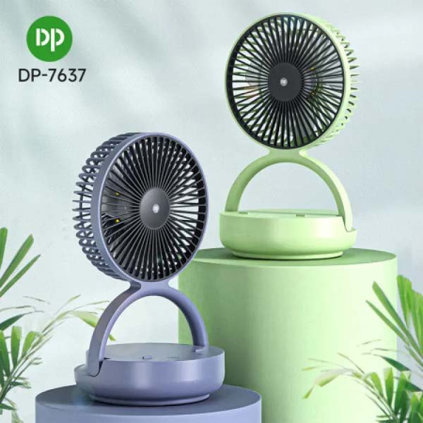 Dp-7637 Rechargeable Moving Table Fan with LED Light - Multicolor
